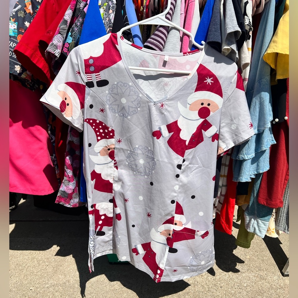 Womens Scrub Top - Santa